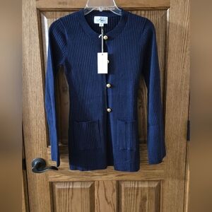 Able Navy Blue Ribbed Cardigan